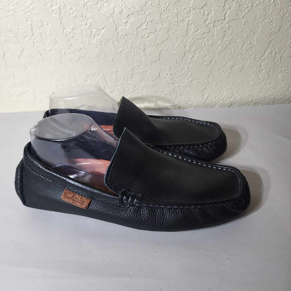 Clarks Black Leather Slip-On Loafers